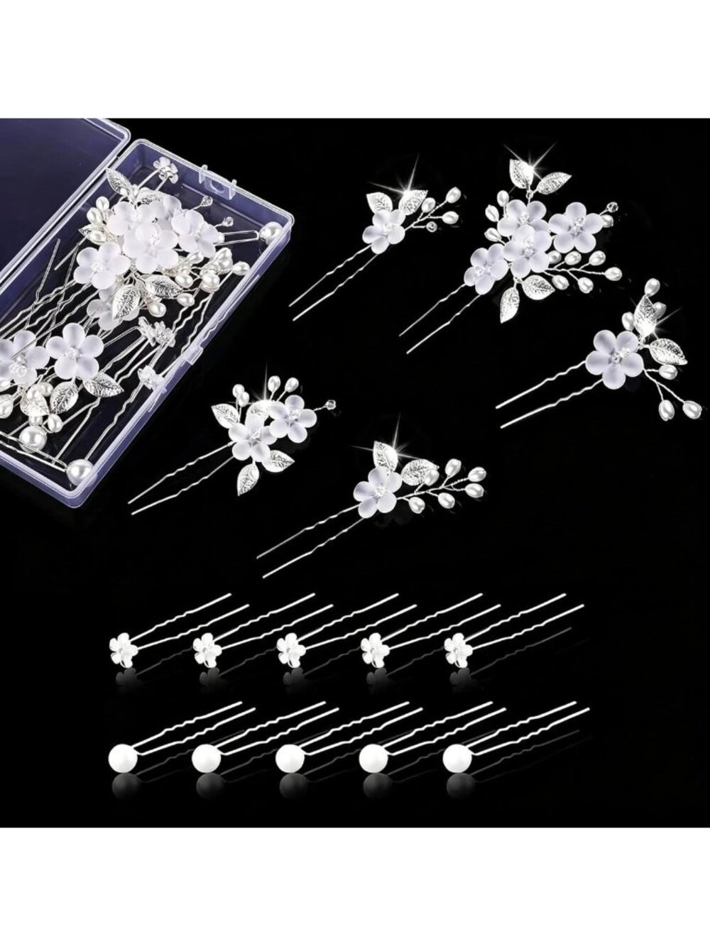 12PCS Pearl & Rhinestone Bridal Hair Pins, Floral Wedding Hair Accessories for